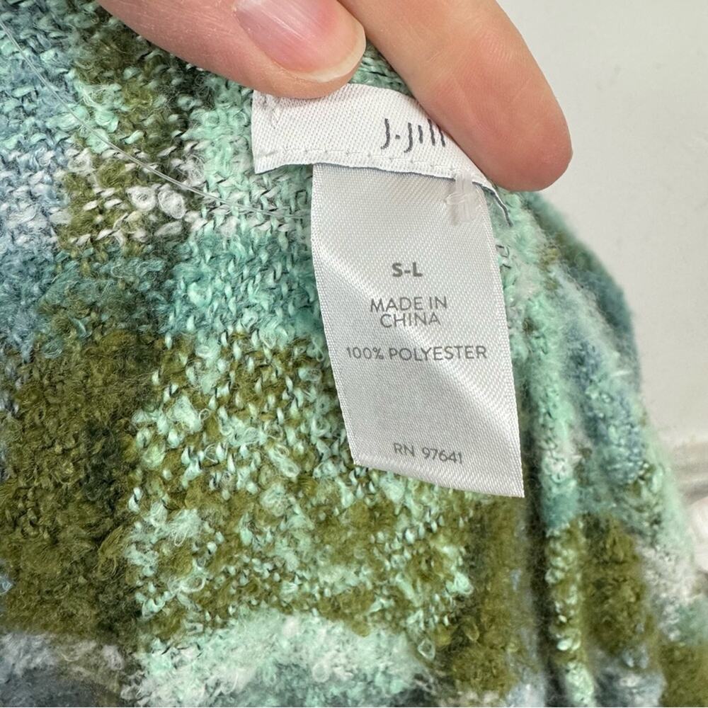 J Jill Green Plaid Fringe Cozy Boucle Rana Poncho Cape Womens OS Boho Fall - Picture 9 of 9